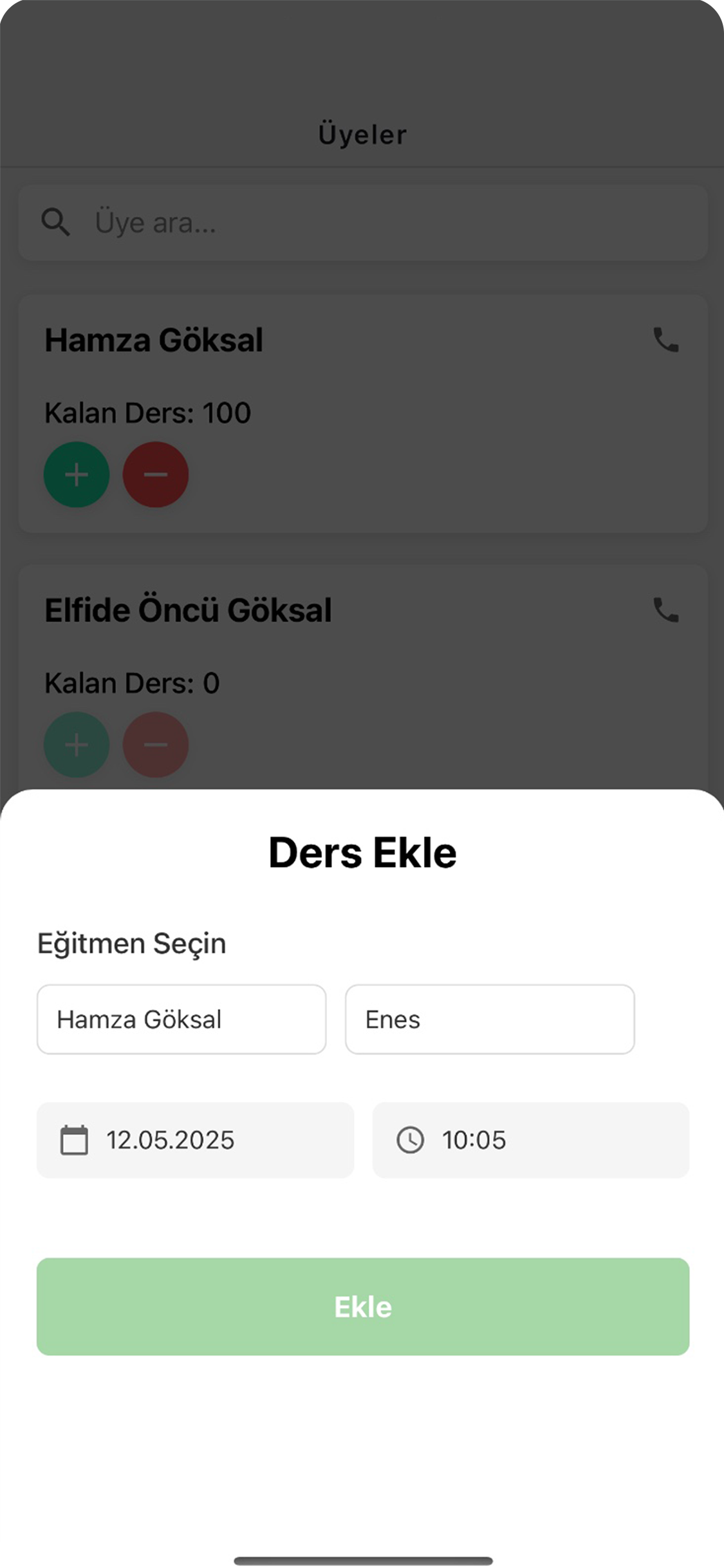 Ders Ekleme Ekranı
